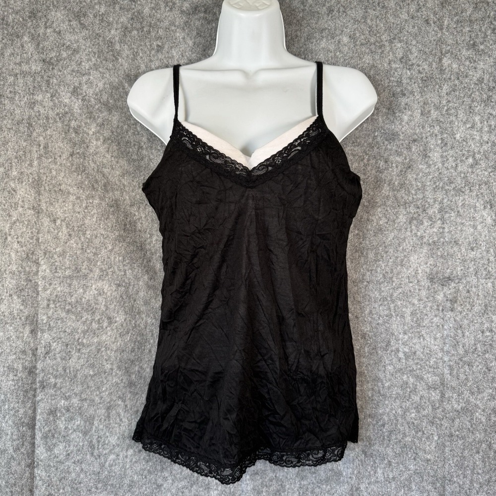 Y2k 2000s GLO Lace Cami Tank Top Juniors Large Built in Bra Layered Vamp Crinkle